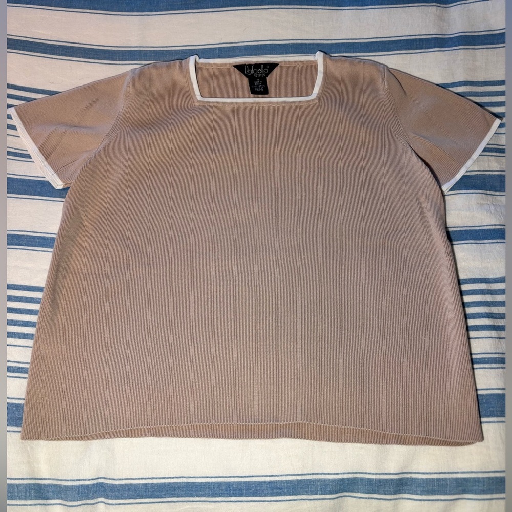 Tan Square Neck Knit Blouse